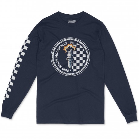 PURERACER CIRCLE CHECKERS BLUE NAVY LONG SLEEVE TEE