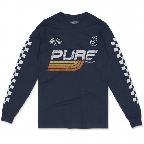 PURERACER CHECKERS BASIC BLUE NAVY 2 LONG SLEEVE TEE