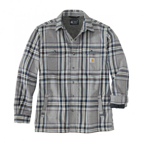 CAMISA Carhartt Sherpa lined flannel plaid shirt asphalt